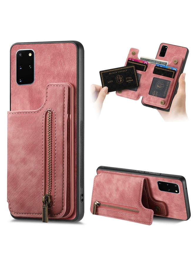 Green Tiger For Samsung Galaxy S20+ Retro Leather Zipper Wallet Back Phone Case(Pink)