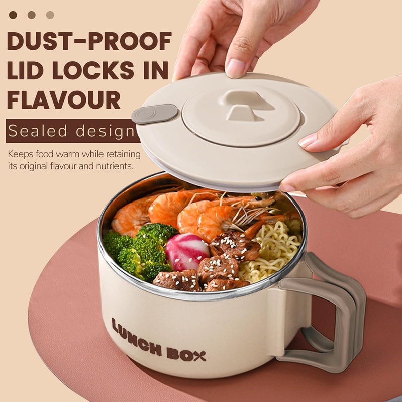 Roucerlin Microwave Ramen Bowl with Lid and Handle 405 Oz Stainless Steel Liner Microwavable Soup Noodle Bowls Instant Ramen Cooker Microwave Container for Office College Dorm Beige - Image 4