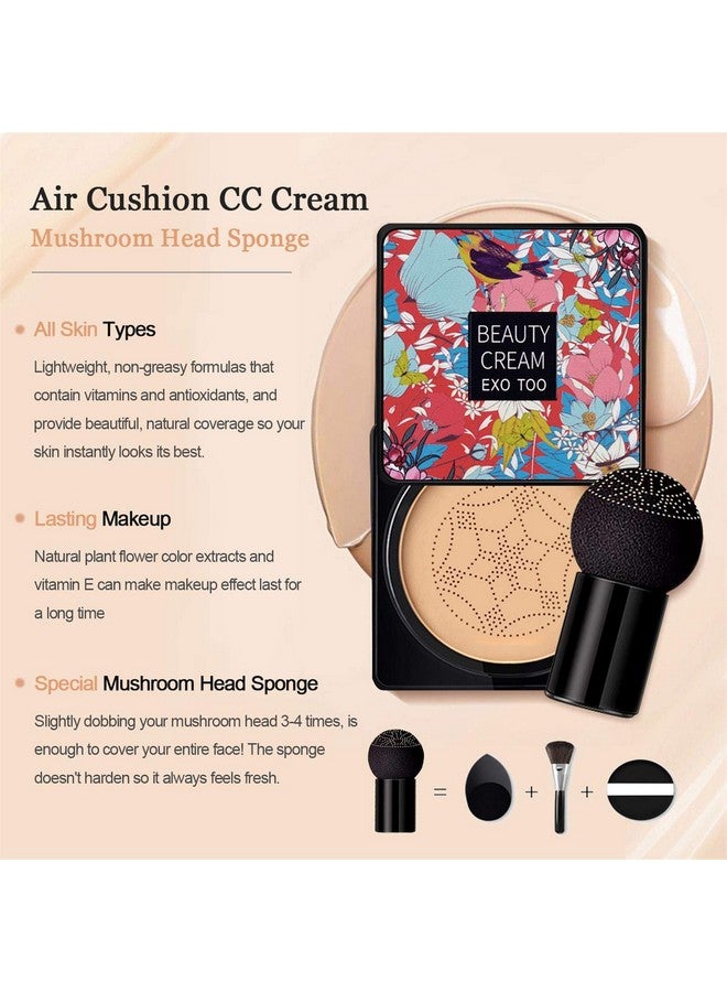 NUIBO Air Cushion Cc Cream Mushroom Head Moisturizing Concealer Makeup Base Primer Liquid Foundation Long Lasting With Two Mushroom Makeup Sponges 【Natural】【Screw Lid】 - Image 4