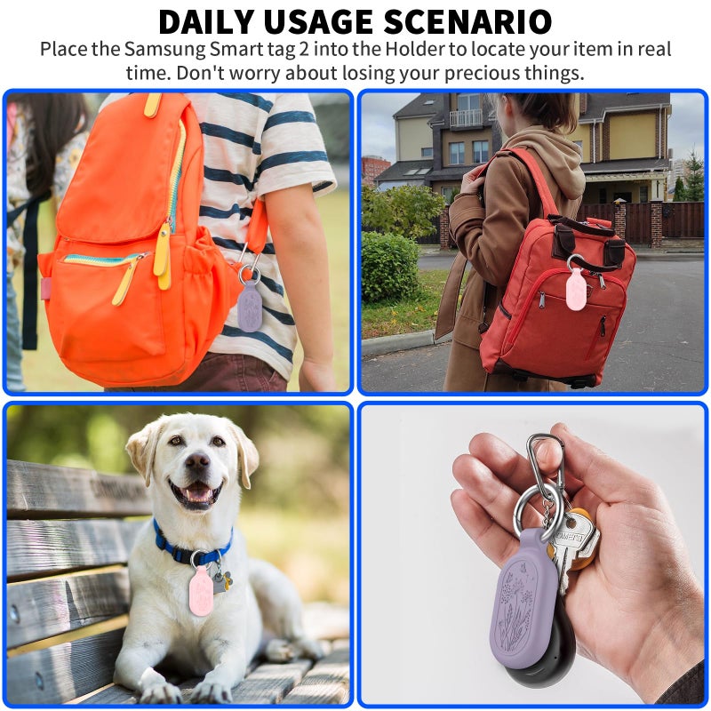 TUDIOW 2 Pack for Samsung Galaxy SmartTag2 Case, TUDIOW Waterproof Full Protective Silicone Case Anti-Lost Scratch Resistant Protective Cover for Smart tag2 for Keys Pets Luggage Wallet (Pink&Purple) - Image 5