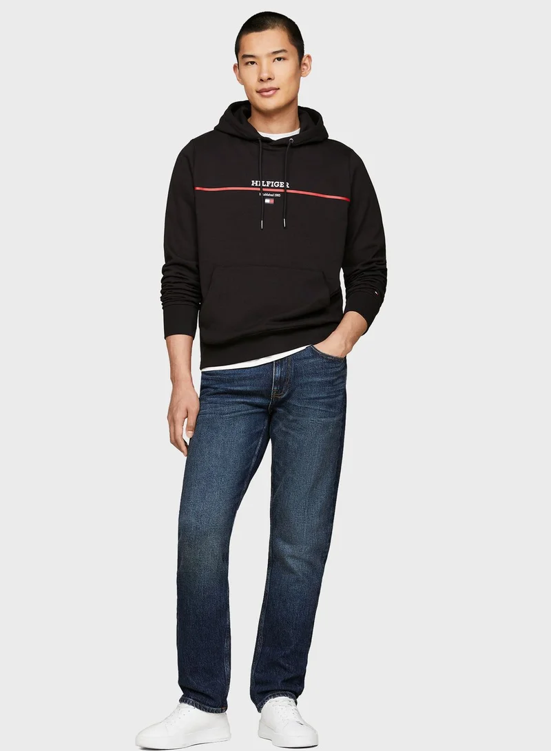 TOMMY HILFIGER Logo Striped Terry Drawstring Hoodie