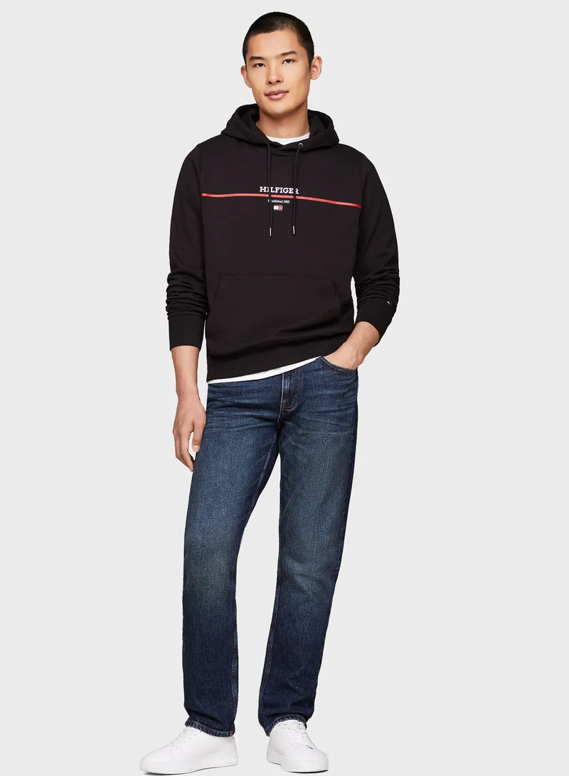 TOMMY HILFIGER Logo Striped Terry Drawstring Hoodie