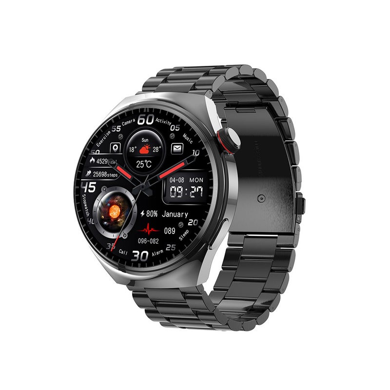 LEMFO Cross Border Watch4 Pro New 1.6 Inch Bluetooth Call Heart Rate Monitor LF38 Smart Watch Black steel belt