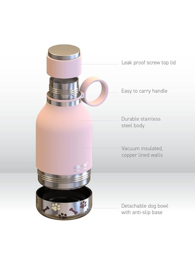 أسوبو زجاجة ماء عازلة من الستانلس ستيل مع وعاء مرفق للكلاب من أسوبو سعة 1 لتر – لون وردي للسفر لك ولحيوانك الأليف - Image 4