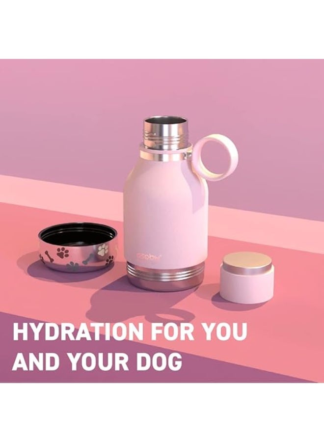أسوبو زجاجة ماء عازلة من الستانلس ستيل مع وعاء مرفق للكلاب من أسوبو سعة 1 لتر – لون وردي للسفر لك ولحيوانك الأليف - Image 2
