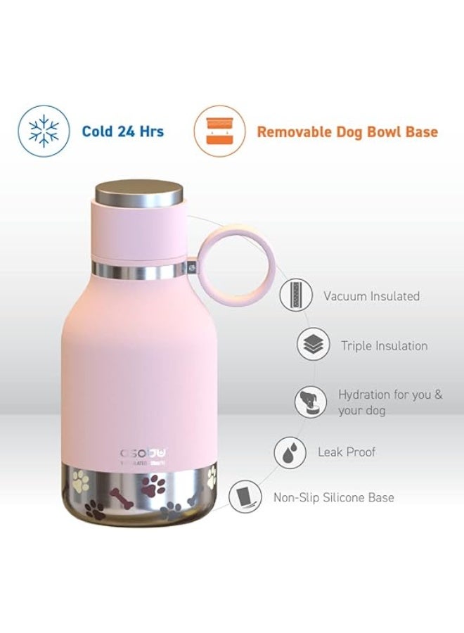 أسوبو زجاجة ماء عازلة من الستانلس ستيل مع وعاء مرفق للكلاب من أسوبو سعة 1 لتر – لون وردي للسفر لك ولحيوانك الأليف - Image 3