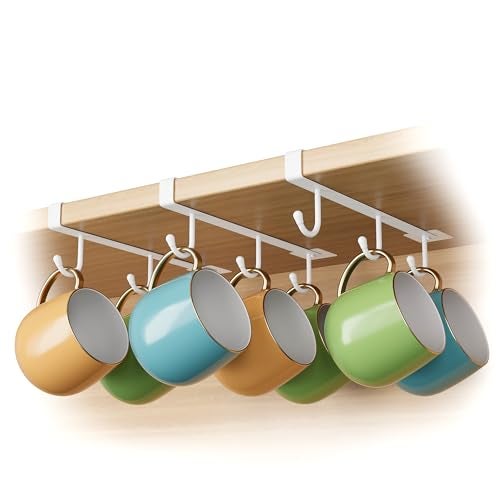 ECROCY حامل أكواب ECROCY للخزائن، مثبت على الرف ويتناسب مع الرفوف حتى 3/4"، 3 قطع من منظم الأكواب للمطبخ، بدون حفر وبدون ضرر - Image 1