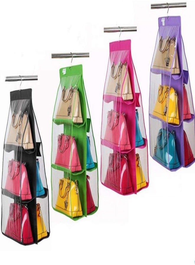 grofly Hanging Handbag Organizer Dust-Proof Storage Holder Bag Wardrobe Closet for Purse Clutch with 6 Pockets - Black Color - Image 2
