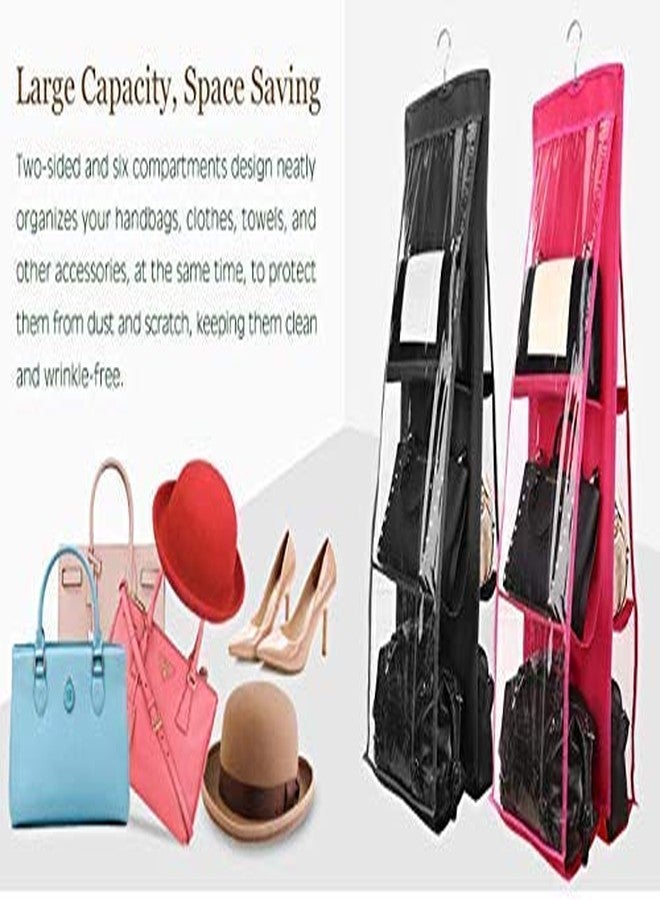 grofly Hanging Handbag Organizer Dust-Proof Storage Holder Bag Wardrobe Closet for Purse Clutch with 6 Pockets - Black Color - Image 3