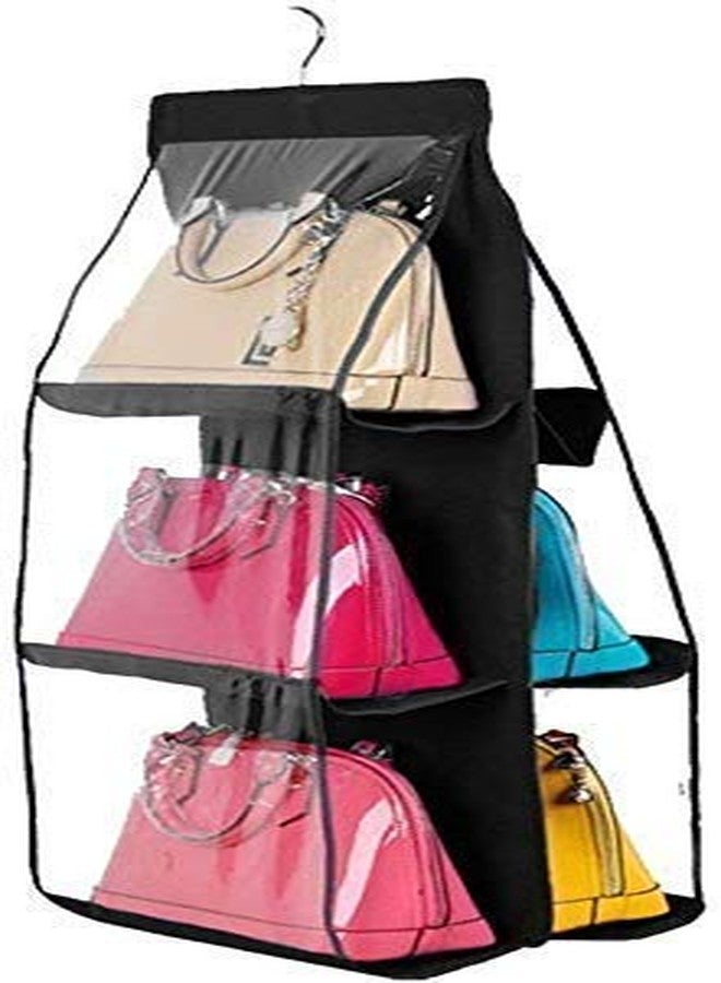 grofly Hanging Handbag Organizer Dust-Proof Storage Holder Bag Wardrobe Closet for Purse Clutch with 6 Pockets - Black Color - Image 1