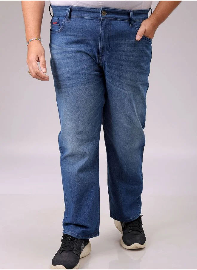 هاردسودا Men Plus Size Vintage Straight Fit Solid Mid-Rise Stretchable Jeans
