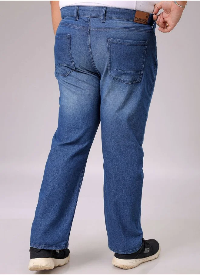 هاردسودا Men Plus Size Vintage Straight Fit Solid Mid-Rise Stretchable Jeans