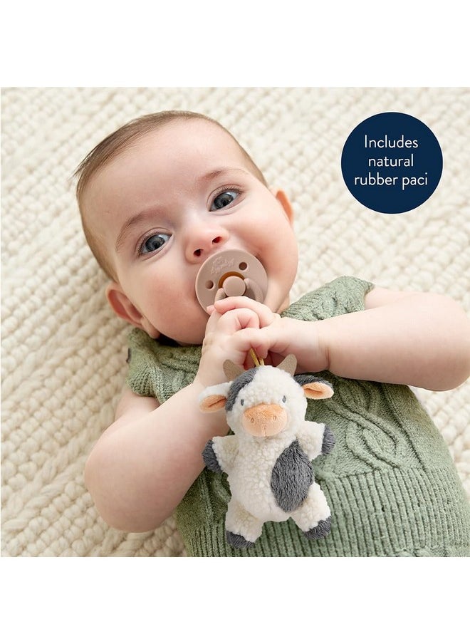 Itzy Ritzy Itzy Ritzy Pacifier & Lovey Set - Natural Rubber Paci with Stuffed Animal Lovey - Detachable Plush Cow Pacifier Holder & Coordinating Natural Rubber Soother, Ideal for Ages 0-6 Months (Cow)  - Image 1