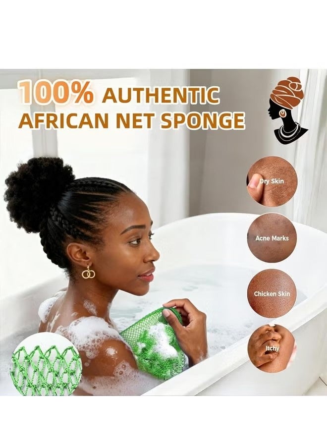 African Net Bath Sponge - Real African Exfoliating Net Sponge for Shower Body Exfoliator Scrubber Long Wash Cloth with Knots for Daily Use - Image 4