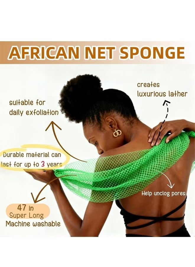 African Net Bath Sponge - Real African Exfoliating Net Sponge for Shower Body Exfoliator Scrubber Long Wash Cloth with Knots for Daily Use - Image 2