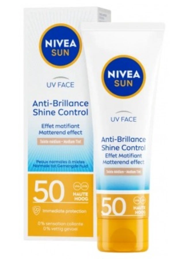 نيفيا واقي شمس للوجه مضاد للمعان، لون متوسط، عامل حماية من الشمس 50، 50 مل - Image 1