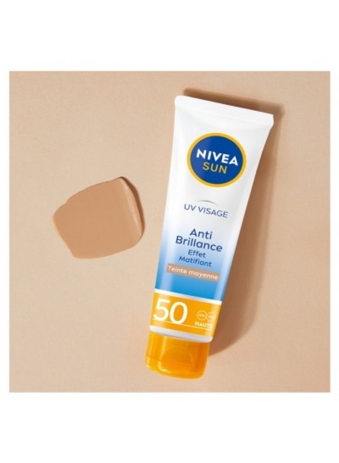 نيفيا واقي شمس للوجه مضاد للمعان، لون متوسط، عامل حماية من الشمس 50، 50 مل - Image 2