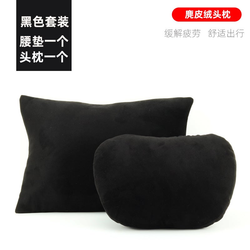 Car Headrest Neck Pillow Pair Faux Suede Black suit - Image 1