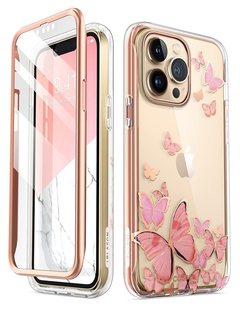 I-blason iBlason iPhone 13 Pro Max Case 2021 67 Inch Case with Builtin Screen Protector Cosmo Series Design Pattern Full Body Protective Glitter Cover 360 Pink Butterfly - Image 2