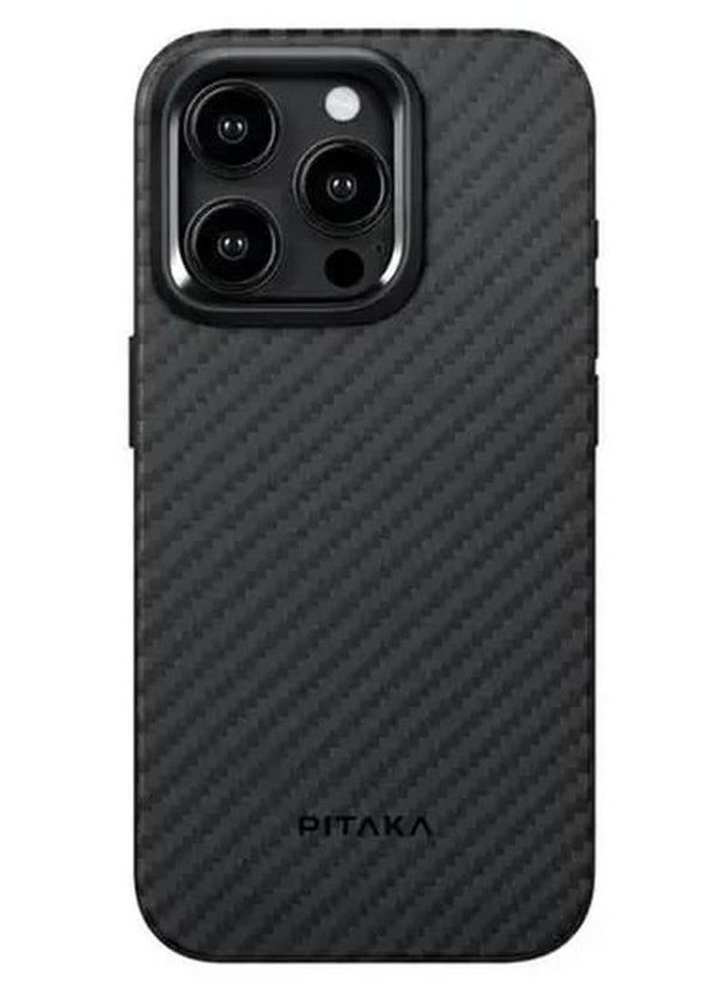 PITAKA iPhone15 Pro 6.1inch Case MageZ Back Cover Pro 4 / Slim and Light / Built-In Button Covers / Camera Protection- Black/Grey Twill - Image 1