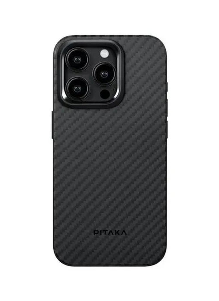 PITAKA iPhone15 Pro 6.1inch Case MageZ Back Cover Pro 4 / Slim and Light / Built-In Button Covers / Camera Protection- Black/Grey Twill  - Image 1