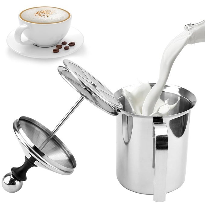 MILK FORTHER COFFEE MILK FROTHER STEEL MILK FROTHER FOR HOT AND COLD COFFEE COFFEE FOAM MAKER DOUBLE FROTH PUMP 400ML MANUAL MILK FROTH