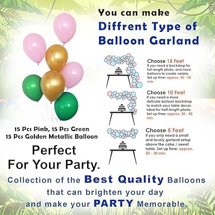 BRIJBAZAAR Rubber Pink Green Golden Balloons Garland Arch Kit- 51Pcs For Girls/Bride To Be Balloon/Girl Arrival Kit/Baby Theme Parties/1St Birthday Decoration For Baby Girl(Multi Color - Image 3