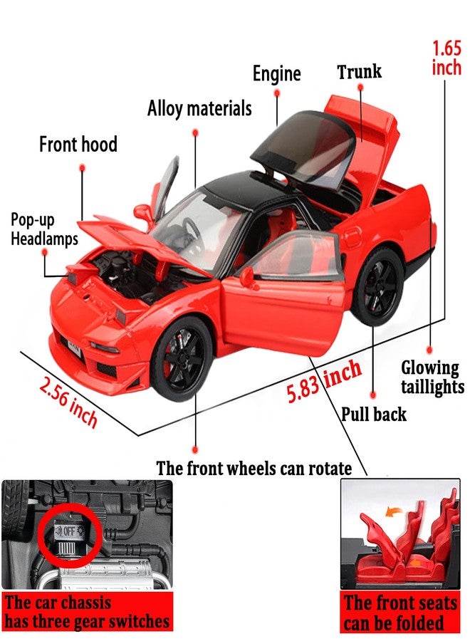 ERBADIHAGO Toy Cars Compatible for 1990 NSX NA1 1/32 Metal Model Car Pull Back Car Toys with Light and Sound Toys Car Collectible Model for Children Age 3 + Year Old (Red) - Image 4