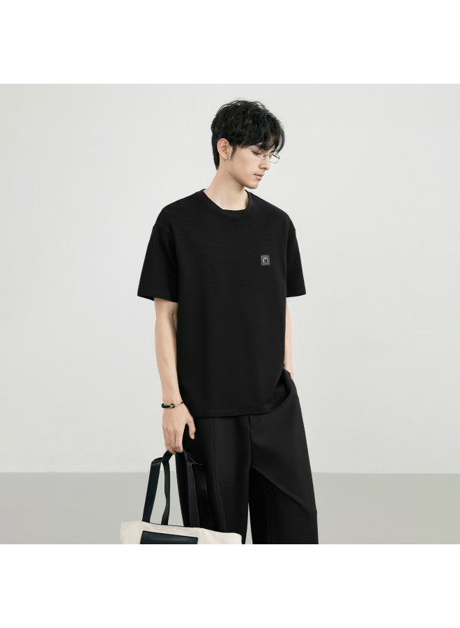 EPTISON Men's Short Sleeve T-shirt Summer 2025 New Arrival Fashion Leather Logo Detail Comfortable Tee Casual Commuting Youth Style - Image 4