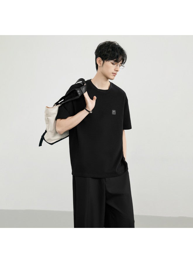 EPTISON Men's Short Sleeve T-shirt Summer 2025 New Arrival Fashion Leather Logo Detail Comfortable Tee Casual Commuting Youth Style - Image 2