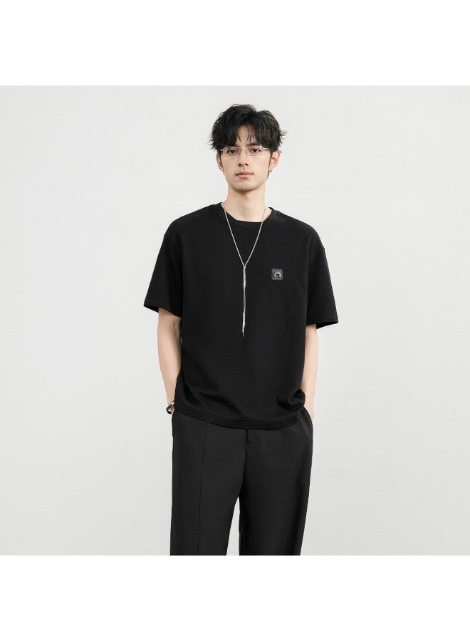 EPTISON Men's Short Sleeve T-shirt Summer 2025 New Arrival Fashion Leather Logo Detail Comfortable Tee Casual Commuting Youth Style - Image 5