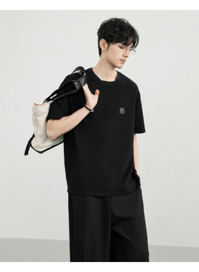 EPTISON Men's Short Sleeve T-shirt Summer 2025 New Arrival Fashion Leather Logo Detail Comfortable Tee Casual Commuting Youth Style - Image 1