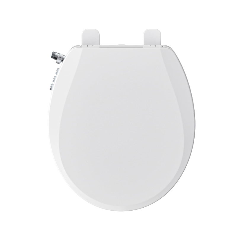 Clirass Bidet Toilet Seat, Soft Close Round Toilet Seat, Button control Feminine/Posterior Wash Switch, Knob Control Water Pressure,White Bidet Seat Attachment with Brass inlet - Image 1