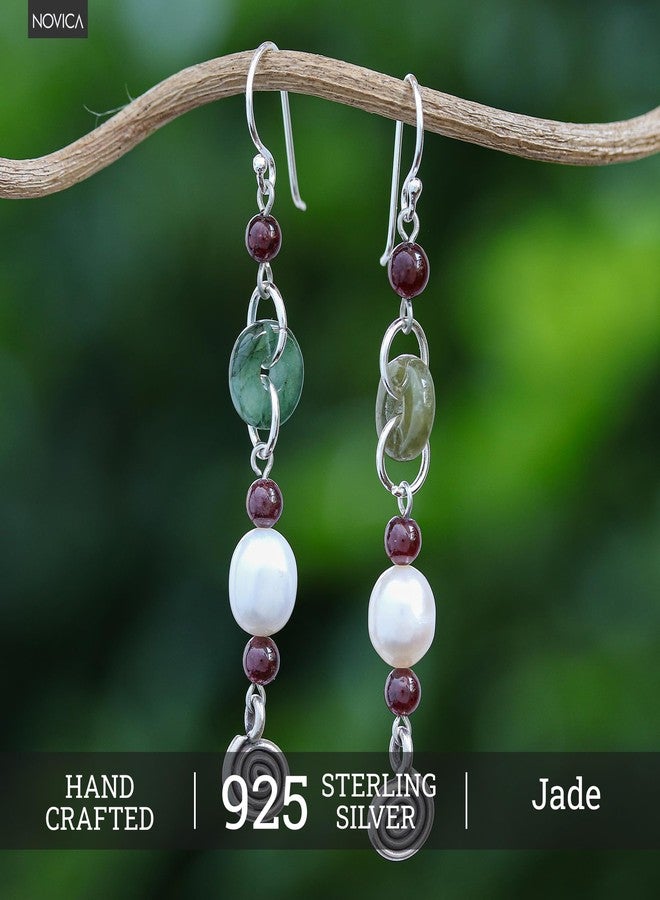 نوفيكا أقراط نوفيكا متعددة الأحجار الكريمة من اليشم الأبيض واللؤلؤ المستزرع في المياه العذبة عيار 925 - Image 4