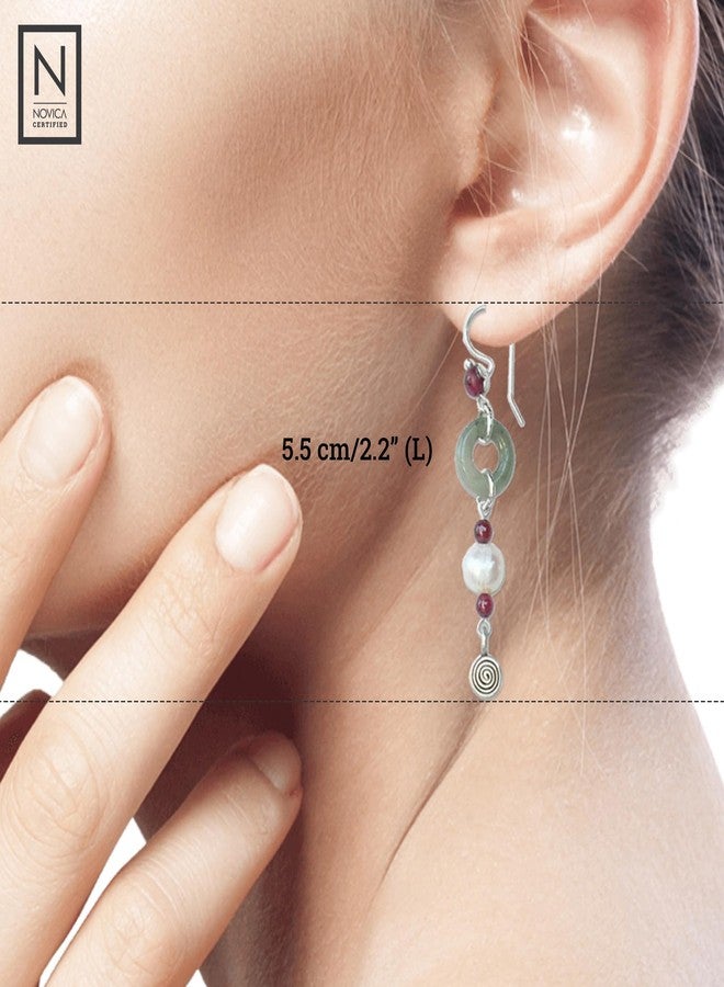 نوفيكا أقراط نوفيكا متعددة الأحجار الكريمة من اليشم الأبيض واللؤلؤ المستزرع في المياه العذبة عيار 925 - Image 5