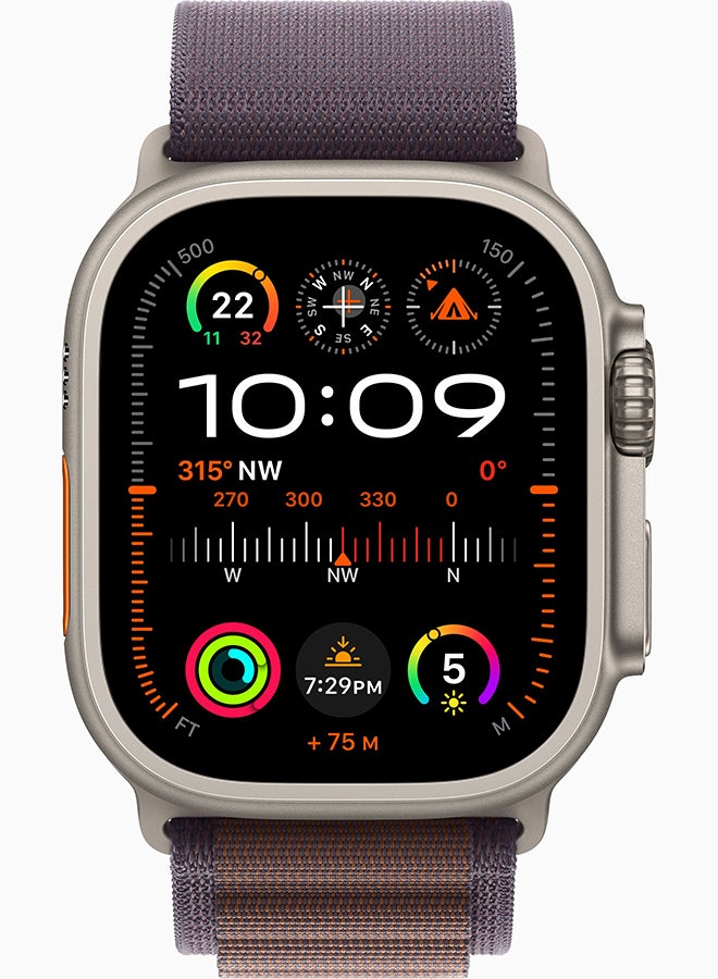 ابل  ساعة Ultra 2 GPS + Cellular، هيكل من التيتانيوم مقاس 49 مم مع حزام صغير (يناسب معصم مقاس 130-160 مم) بحلقة Indigo Alpine Loop - Image 2