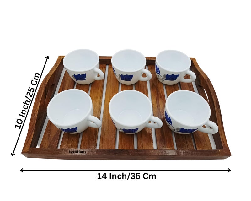 FernHaus Wooden Handcrafted Serving Trays, Unique Round Handle, Large, Medium & Small, Pure Teak Wood, Modern & Stylish Design, for Serving Tea, Cofee, Water, Snacks etc. - Image 5