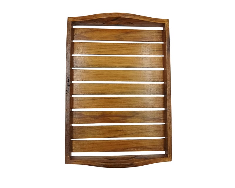 FernHaus Wooden Handcrafted Serving Trays, Unique Round Handle, Large, Medium & Small, Pure Teak Wood, Modern & Stylish Design, for Serving Tea, Cofee, Water, Snacks etc. - Image 4