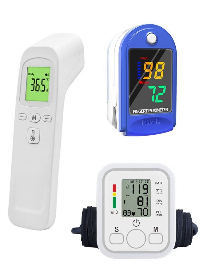 Super ZYouth 3Pcs Blood Pressure Monitor Digital Infrared Thermometer Pulse Oximeter Set With LCD Digital Display for Home Use  - Image 1