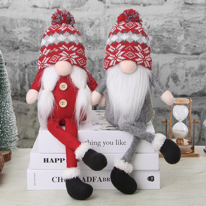 BWFY Christmas Gnomes Decorations 2 Pack Handmade Elf Santa Tomte Swedish Gnome Scandinavian Figurine Nordic Gnome Christmas Table Home Ornaments for Holiday Party Gifts - Image 4