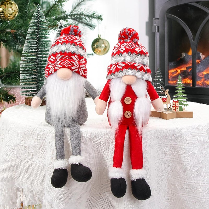 BWFY Christmas Gnomes Decorations 2 Pack Handmade Elf Santa Tomte Swedish Gnome Scandinavian Figurine Nordic Gnome Christmas Table Home Ornaments for Holiday Party Gifts - Image 2