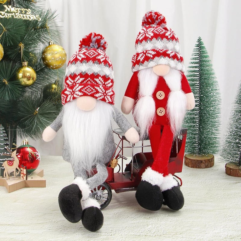 BWFY Christmas Gnomes Decorations 2 Pack Handmade Elf Santa Tomte Swedish Gnome Scandinavian Figurine Nordic Gnome Christmas Table Home Ornaments for Holiday Party Gifts - Image 3