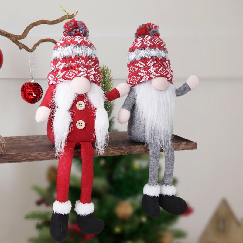 BWFY Christmas Gnomes Decorations 2 Pack Handmade Elf Santa Tomte Swedish Gnome Scandinavian Figurine Nordic Gnome Christmas Table Home Ornaments for Holiday Party Gifts - Image 5