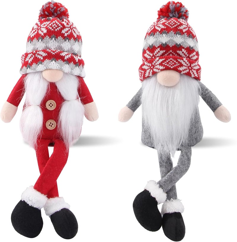 BWFY Christmas Gnomes Decorations 2 Pack Handmade Elf Santa Tomte Swedish Gnome Scandinavian Figurine Nordic Gnome Christmas Table Home Ornaments for Holiday Party Gifts - Image 1