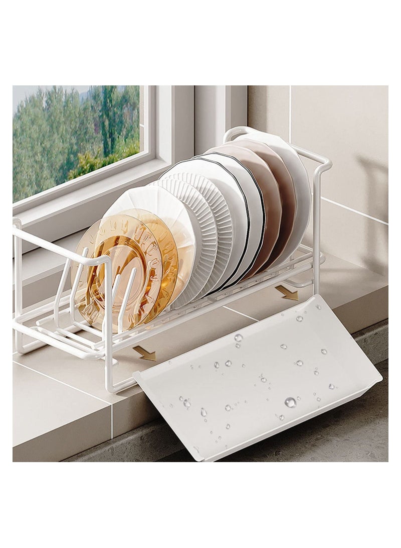 Kitchen Dish Drying Rack, Aluminum Compact Rustproof Dish Rack and Drainboard Set, Dish Drainer with Adjustable Drainage Channel, Removable Cutlery and Cup Holder  - Image 2