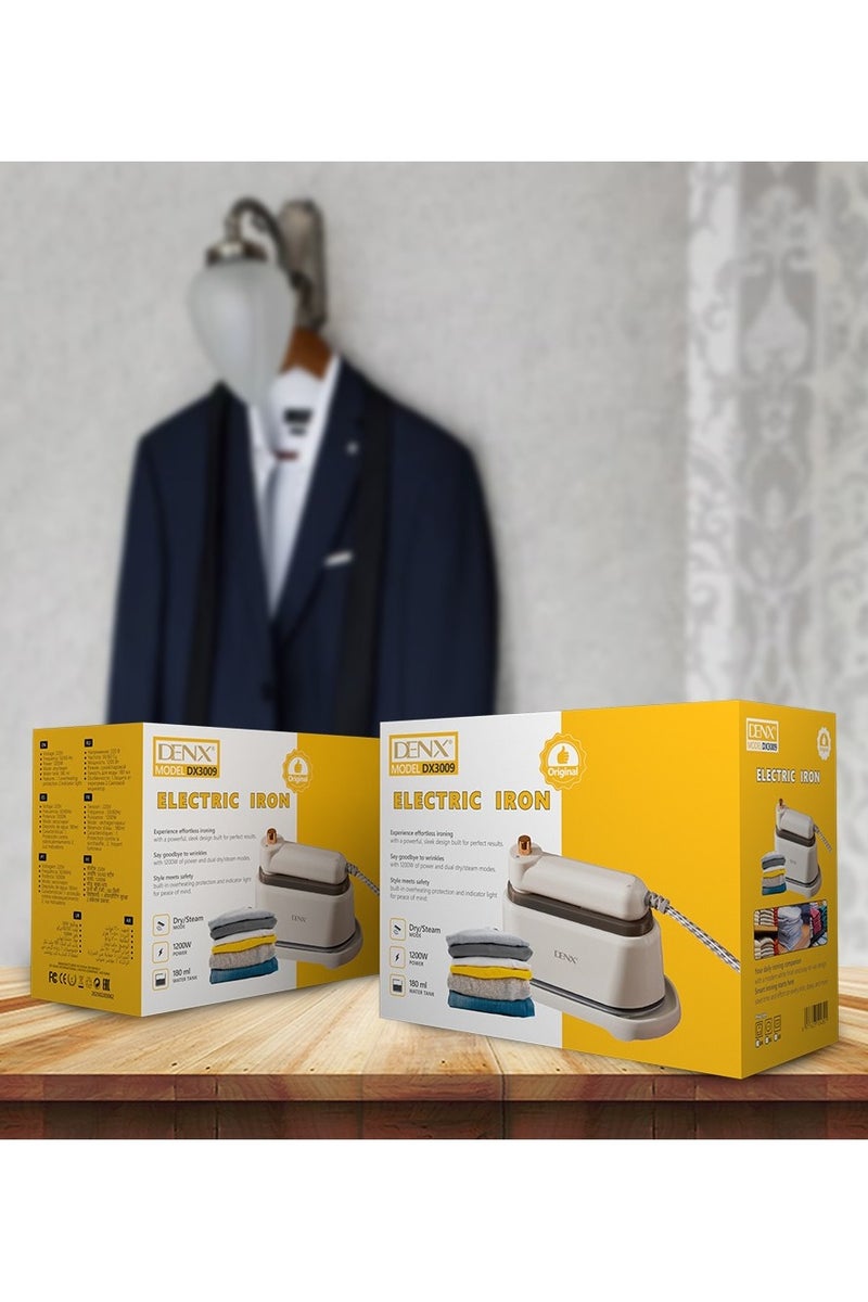 Denx Electric Iron, 2-in-1 Steam & Dry With180ml Tank and Thermal Protectionand Clothes Iron,with Brush and,for Wrinkle Removal from Fabrics, Mini Travel Iron for Abayas, Shirts, Suits, and Curtains, Fast Heating, Vertical and Horizontal Ironing - Image 4