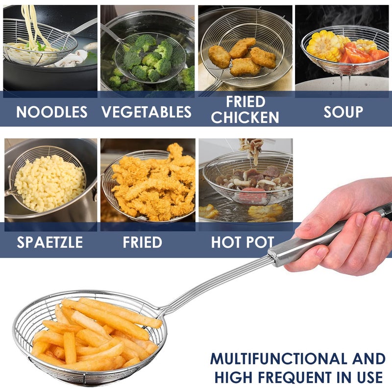 KEISSCO Stainless Steel Spider Strainer Skimmer Spoon For Frying and Cooking - Set of 3 Solid Wire Asian Strainer Ladle Pasta Strainer with Long Handle, Professional Kitchen Skimmer Ladle - Image 4