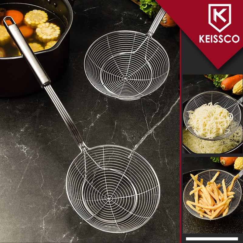 KEISSCO Stainless Steel Spider Strainer Skimmer Spoon For Frying and Cooking - Set of 3 Solid Wire Asian Strainer Ladle Pasta Strainer with Long Handle, Professional Kitchen Skimmer Ladle - Image 3