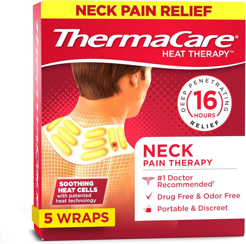 ThermaCare Heat Wraps for Neck Shoulder Pain Relief Portable Adhesive Heating Pads with 16Hour Therapeutic Heat DrugFree Muscle Joint Soothing Patches 5Count - Image 1