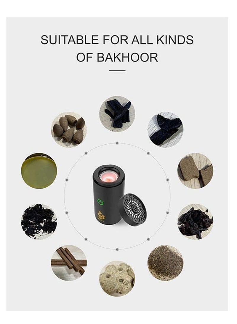 New Portable Arabic Electric Bukhoor Incense Burner Handheld USB Battery Charger Aromatherapy (BLACK) - Image 4